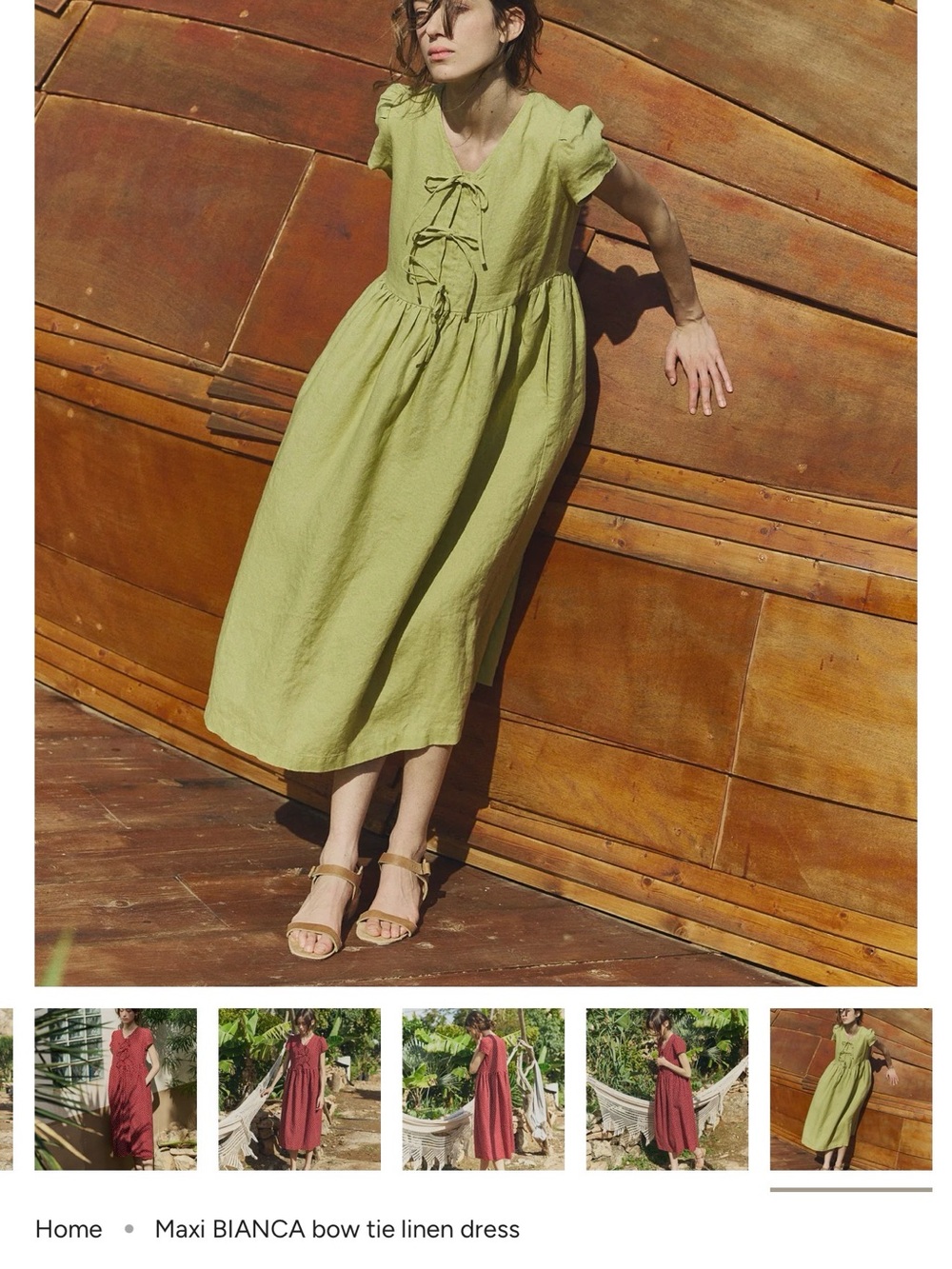 notPERFECTLINEN Maxi BIANCA bow tie linen dress in Herb green floral